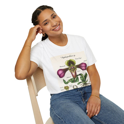 Botanical Orchid T-Shirt — Vintage Paphiopedilum Illustration Tee