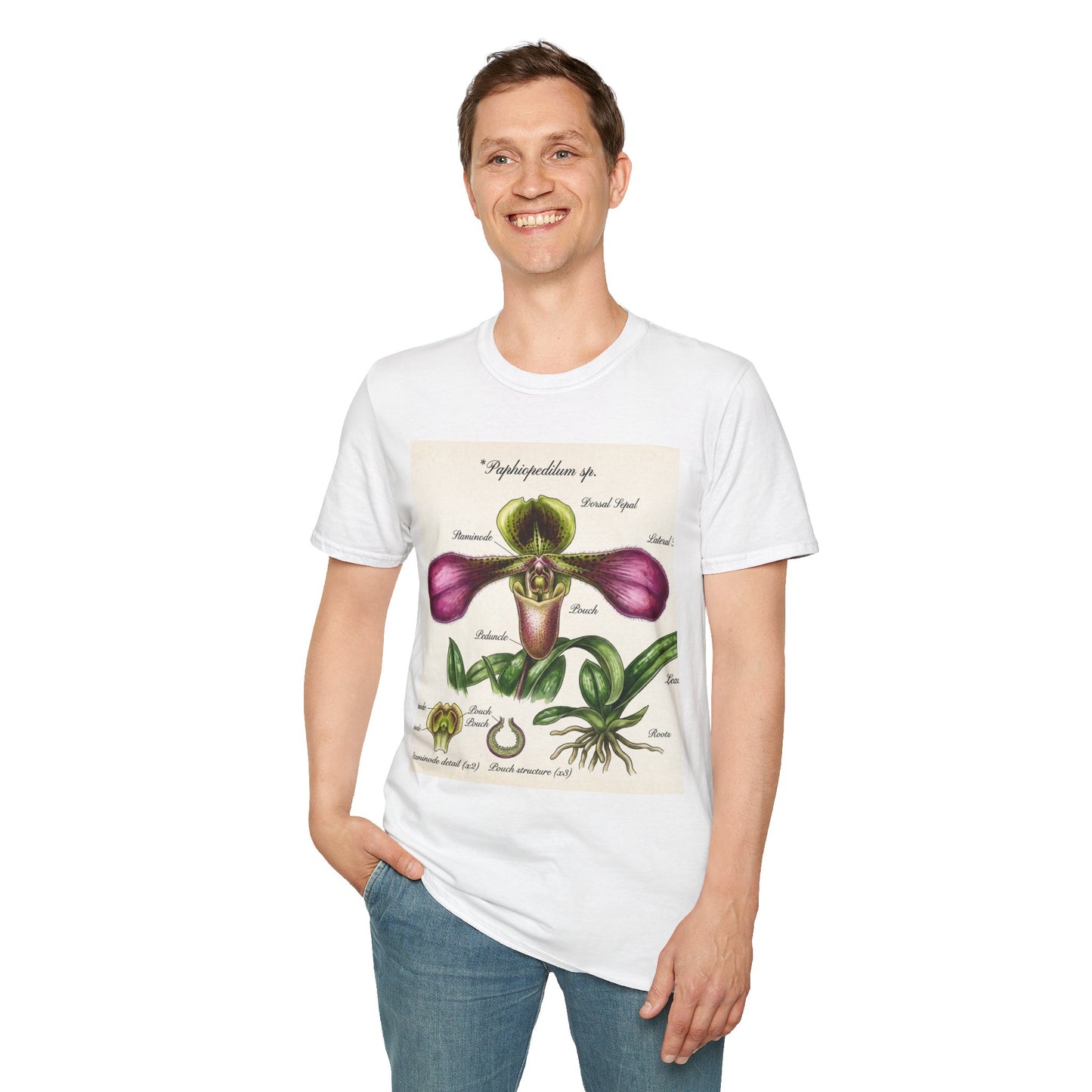 Botanical Orchid T-Shirt — Vintage Paphiopedilum Illustration Tee