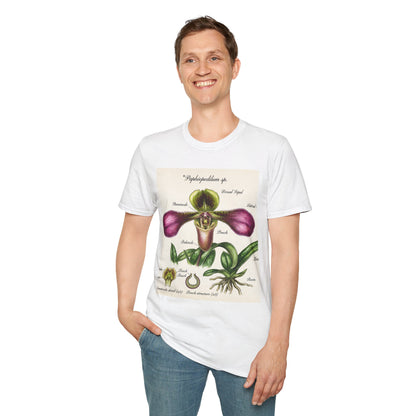 Botanical Orchid T-Shirt — Vintage Paphiopedilum Illustration Tee