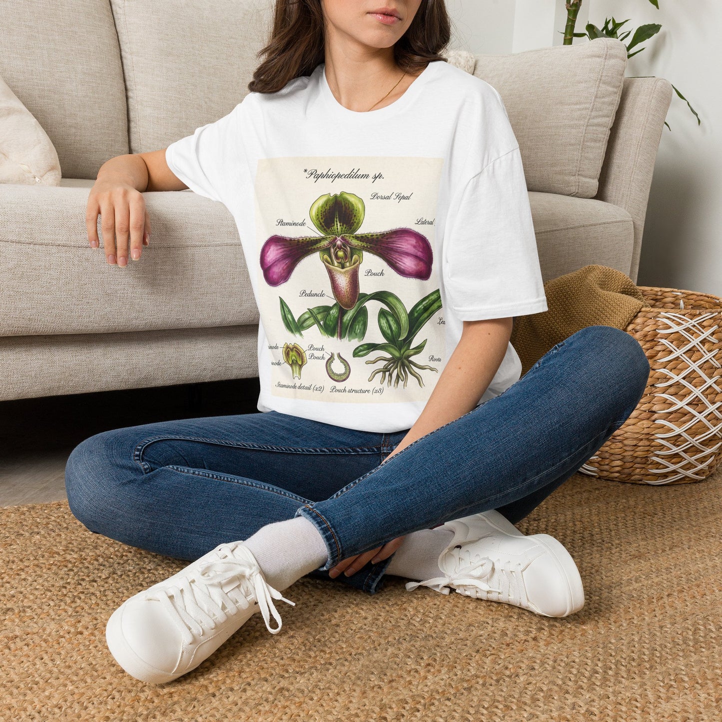 Botanical Orchid T-Shirt — Vintage Paphiopedilum Illustration Tee