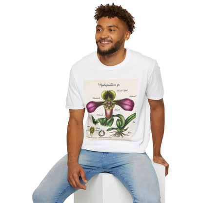 Botanical Orchid T-Shirt — Vintage Paphiopedilum Illustration Tee