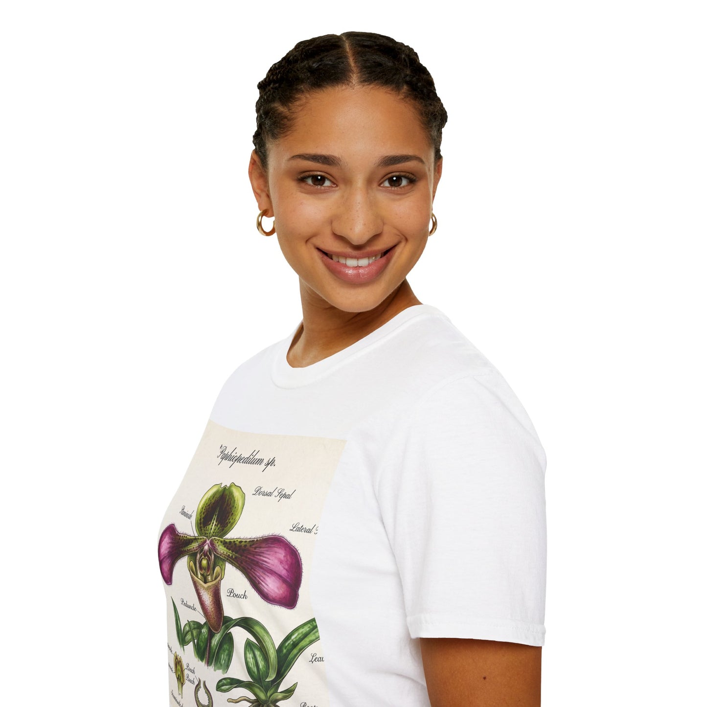 Botanical Orchid T-Shirt — Vintage Paphiopedilum Illustration Tee
