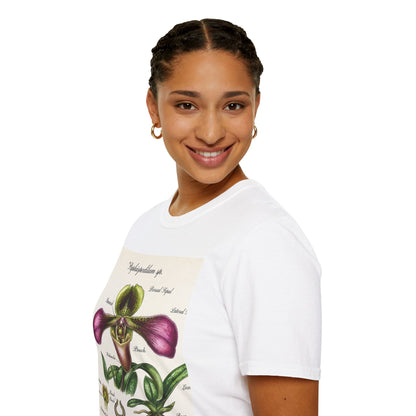Botanical Orchid T-Shirt — Vintage Paphiopedilum Illustration Tee