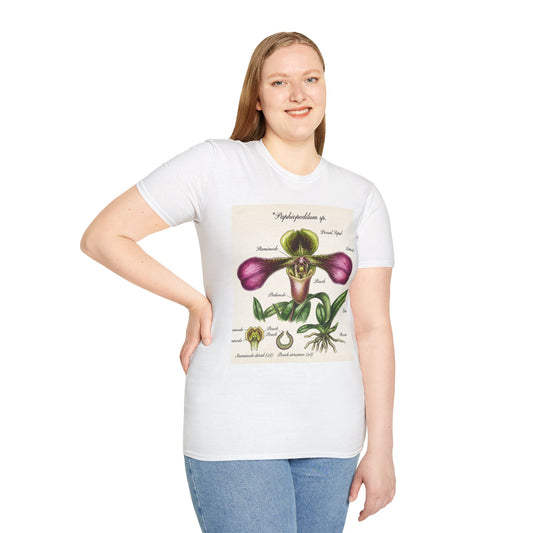 Botanical Orchid T-Shirt — Vintage Paphiopedilum Illustration Tee
