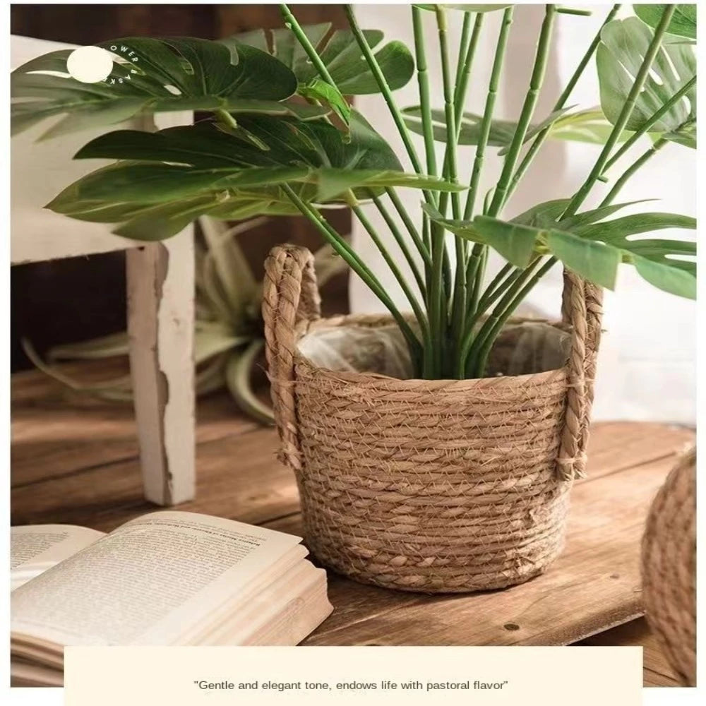 Handmade Round Rattan Planter Basket | Woven Flower Pot Cover for Indoor & Outdoor Decor