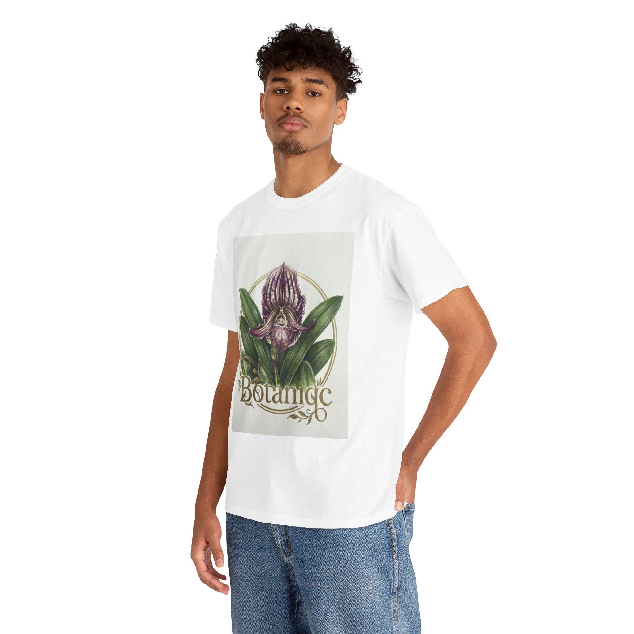 Botanic Orchid Tee  Vintage Floral Illustration T-Shirt Lady slipper orchid Paphiopedilum fairrieanum
