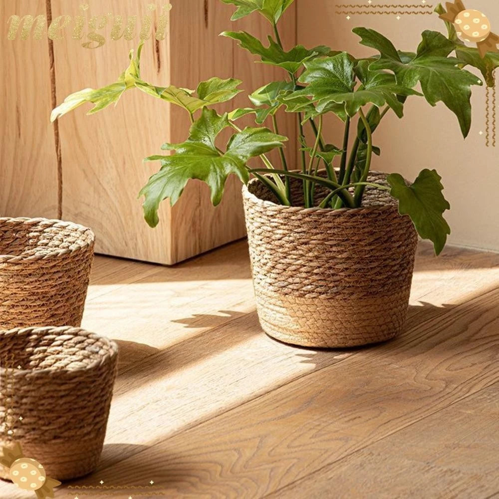 Panier rond en rotin fait main | Cache-pot tissé pour décoration intérieure et extérieure
